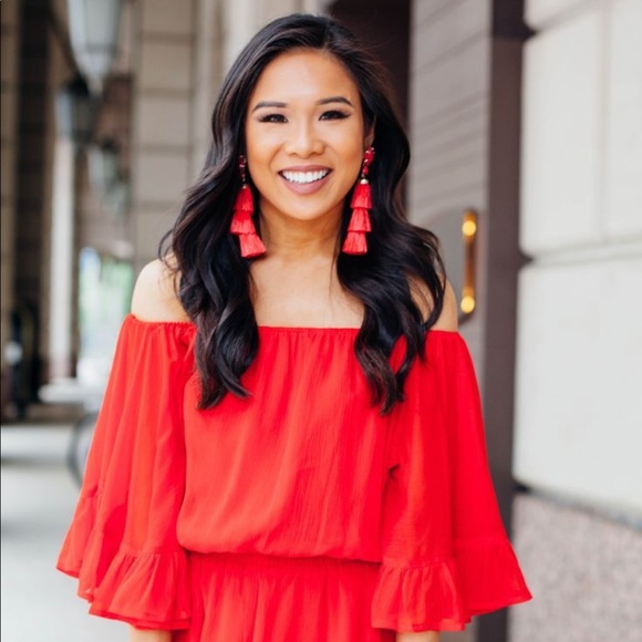 Kendra Scott Jewelry - $195 Kendra Scott DENISE Tier Tassel Earrings Red